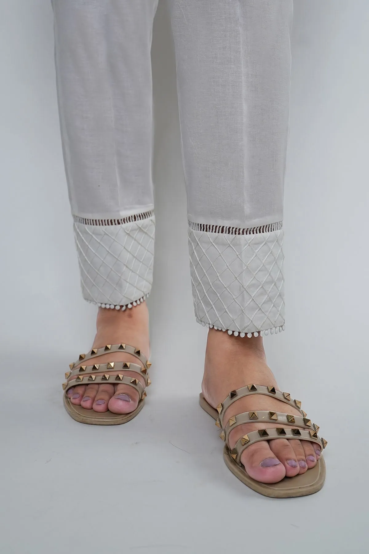 3690-WHITE DYED COTTON TROUSER STITCHED