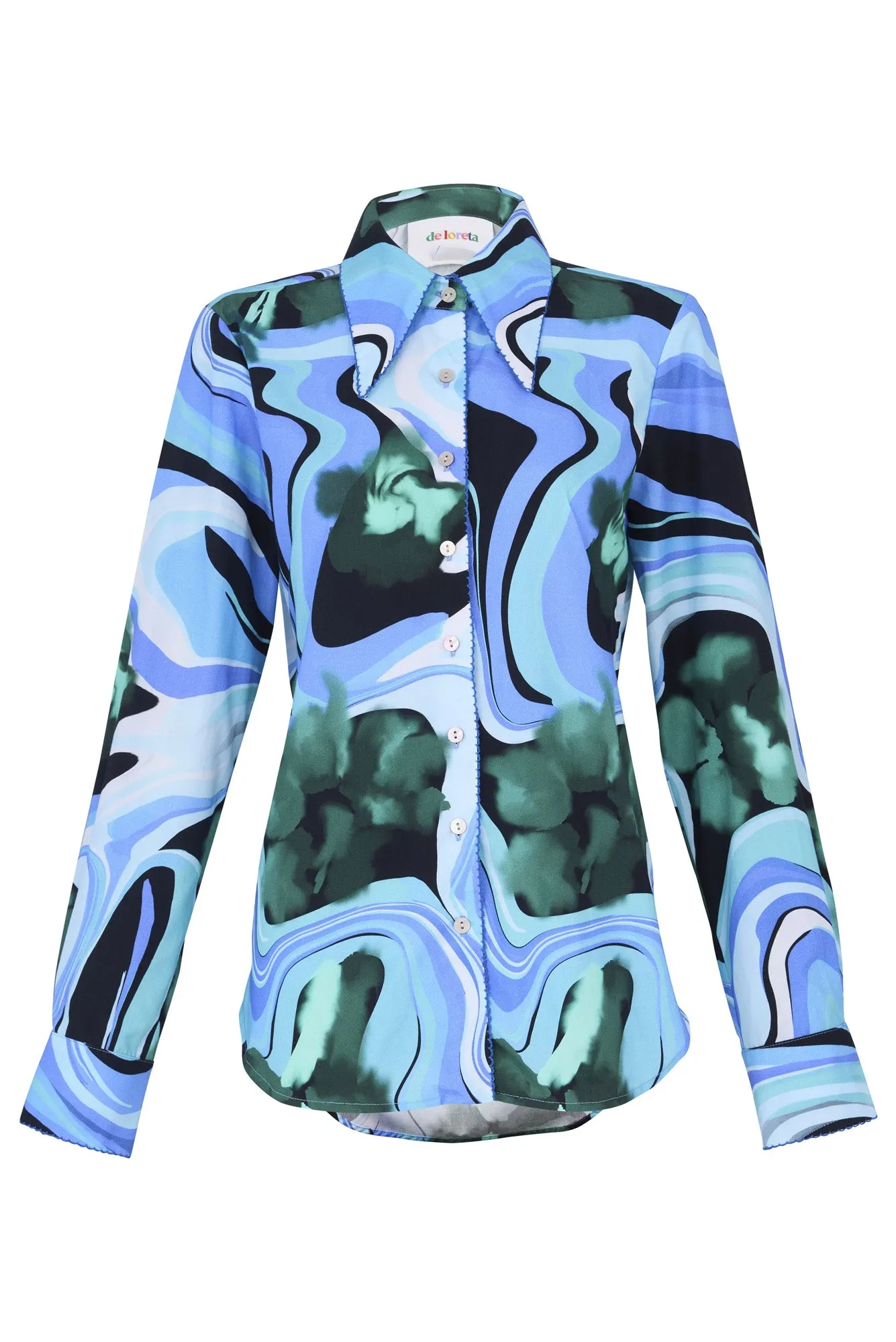 Carmela Blouse in Marmol Verde Print