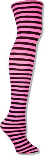 Plus Size Black and Neon Pink Striped Tights