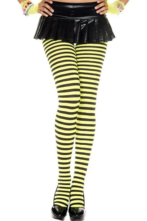 Plus Size Black and Neon Yellow Striped Tights