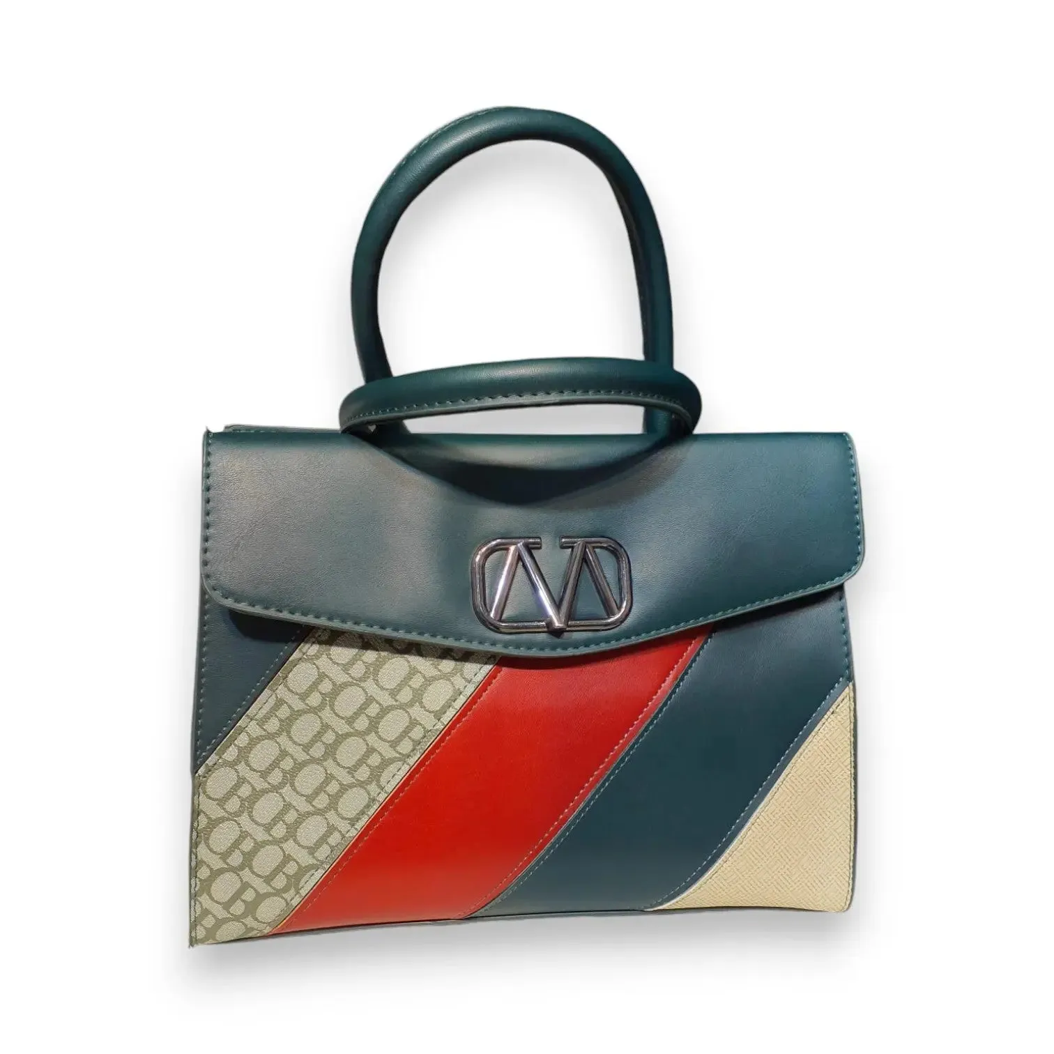 Red And Green Striped Satchel Bag