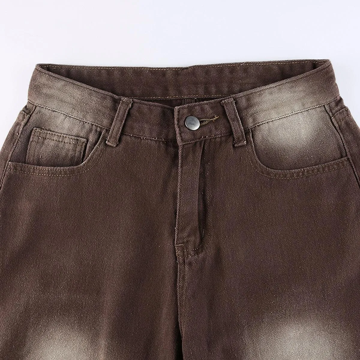 Retro Washed Brown Low Waist Jeans