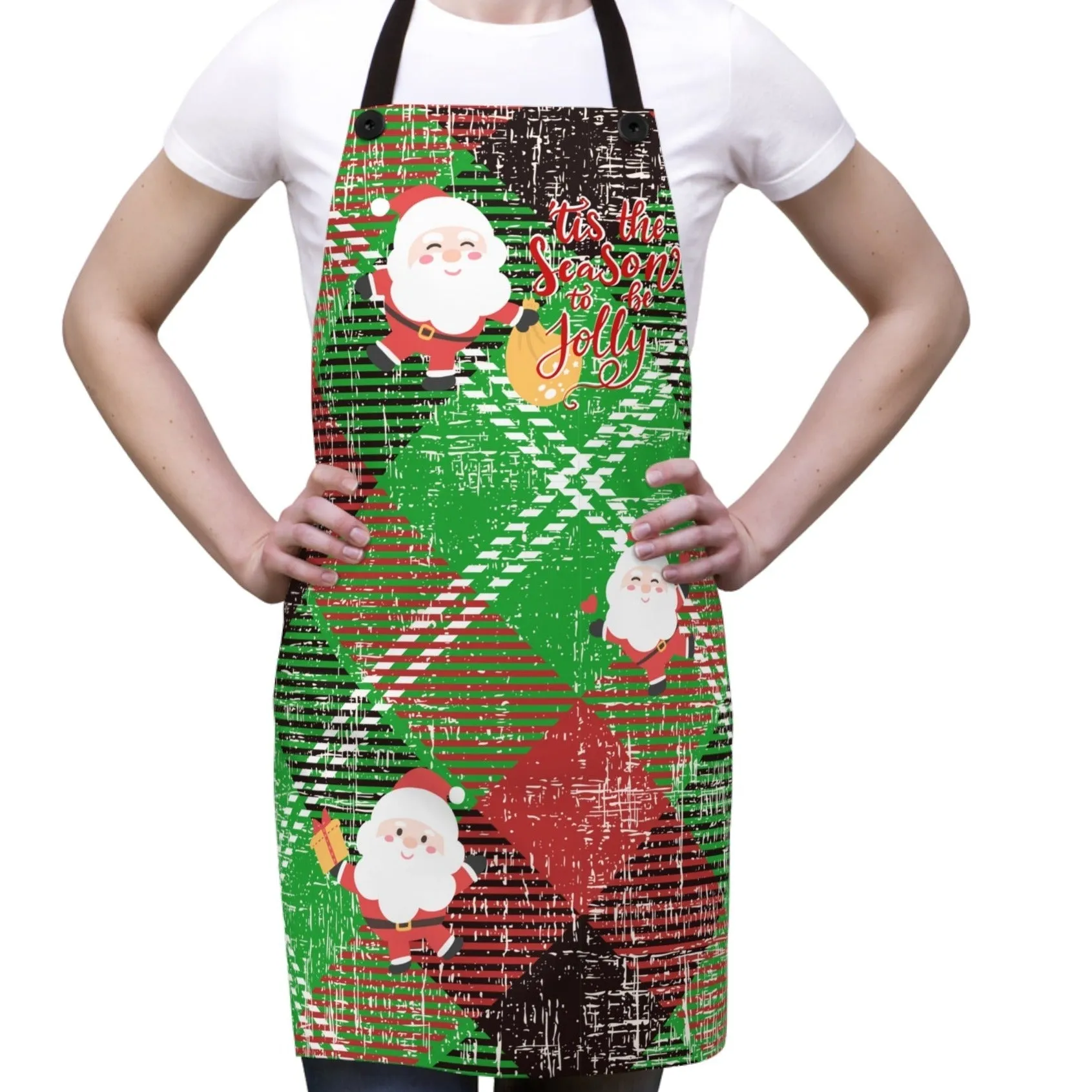 Tis the Season to Be Jolly Red & Green Plaid Apron