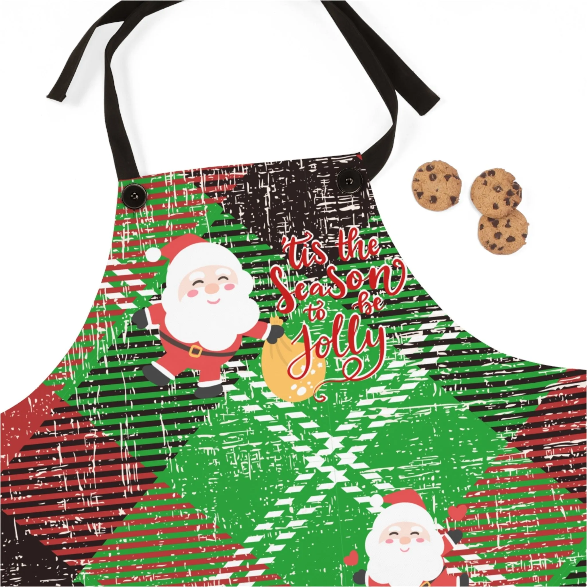 Tis the Season to Be Jolly Red & Green Plaid Apron