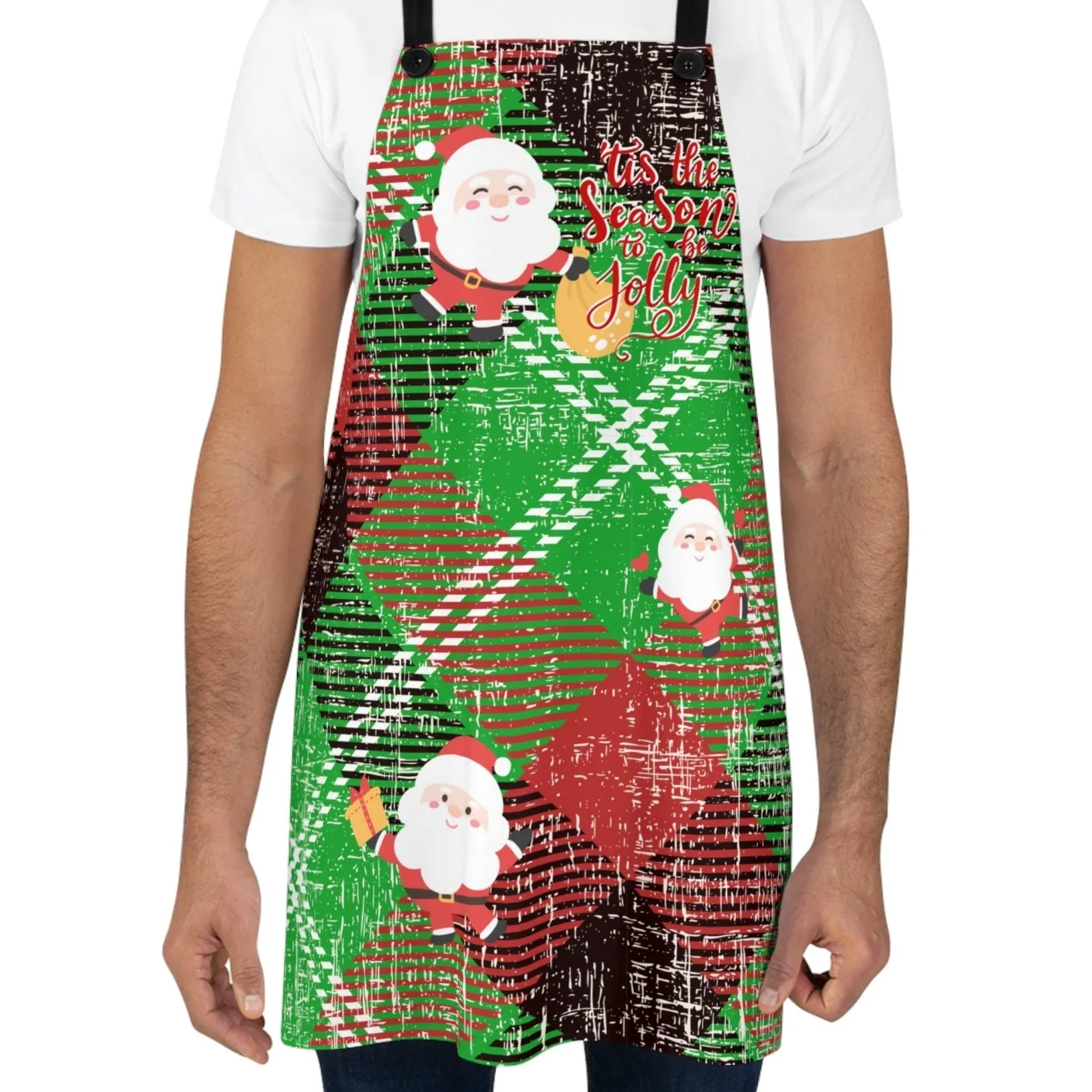 Tis the Season to Be Jolly Red & Green Plaid Apron