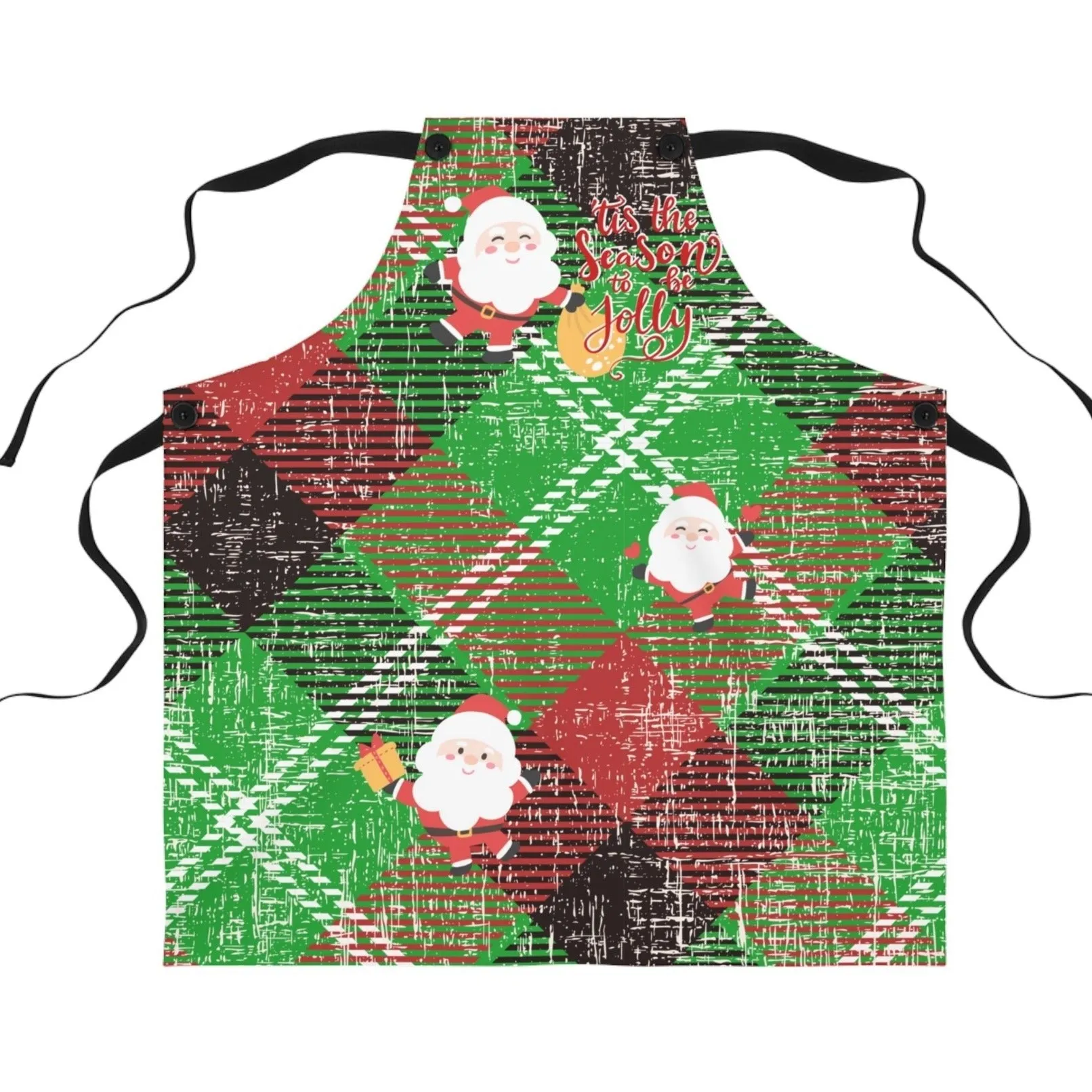 Tis the Season to Be Jolly Red & Green Plaid Apron
