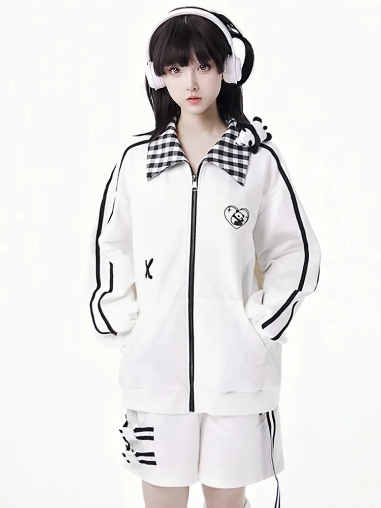 White Elastic Waist Drawstring Shorts