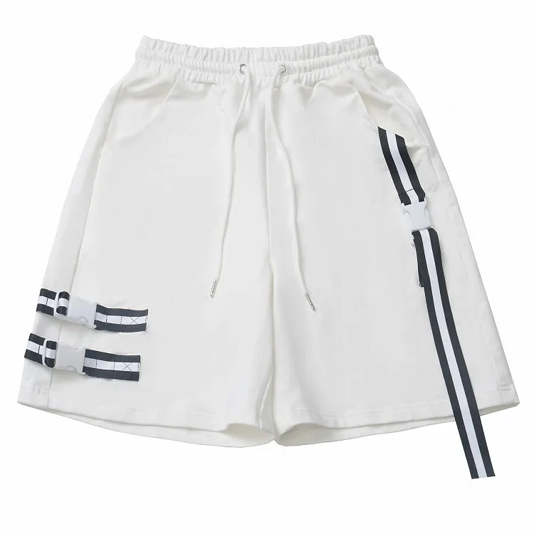 White Elastic Waist Drawstring Shorts