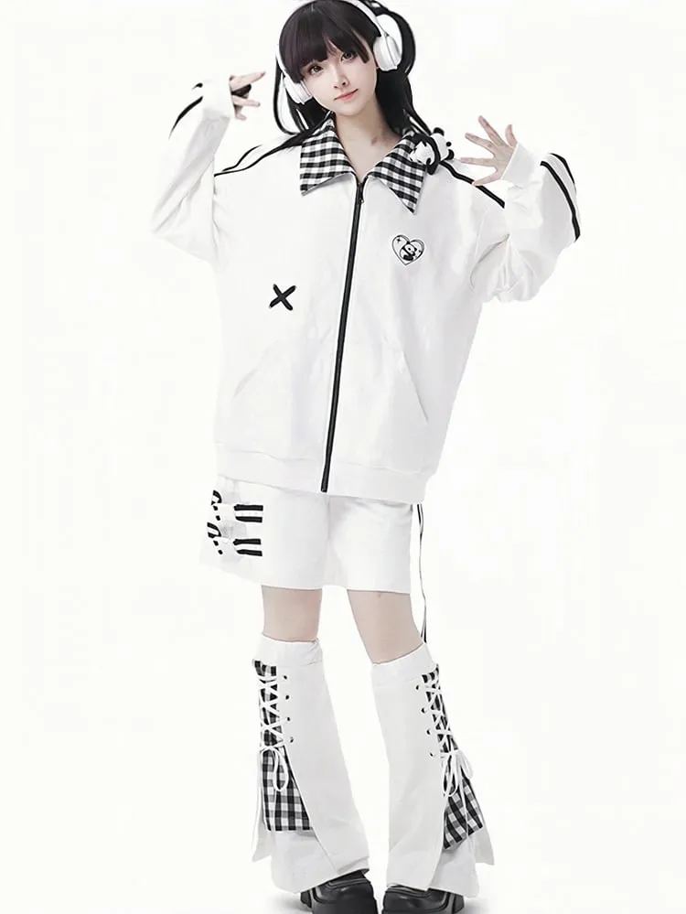 White Elastic Waist Drawstring Shorts