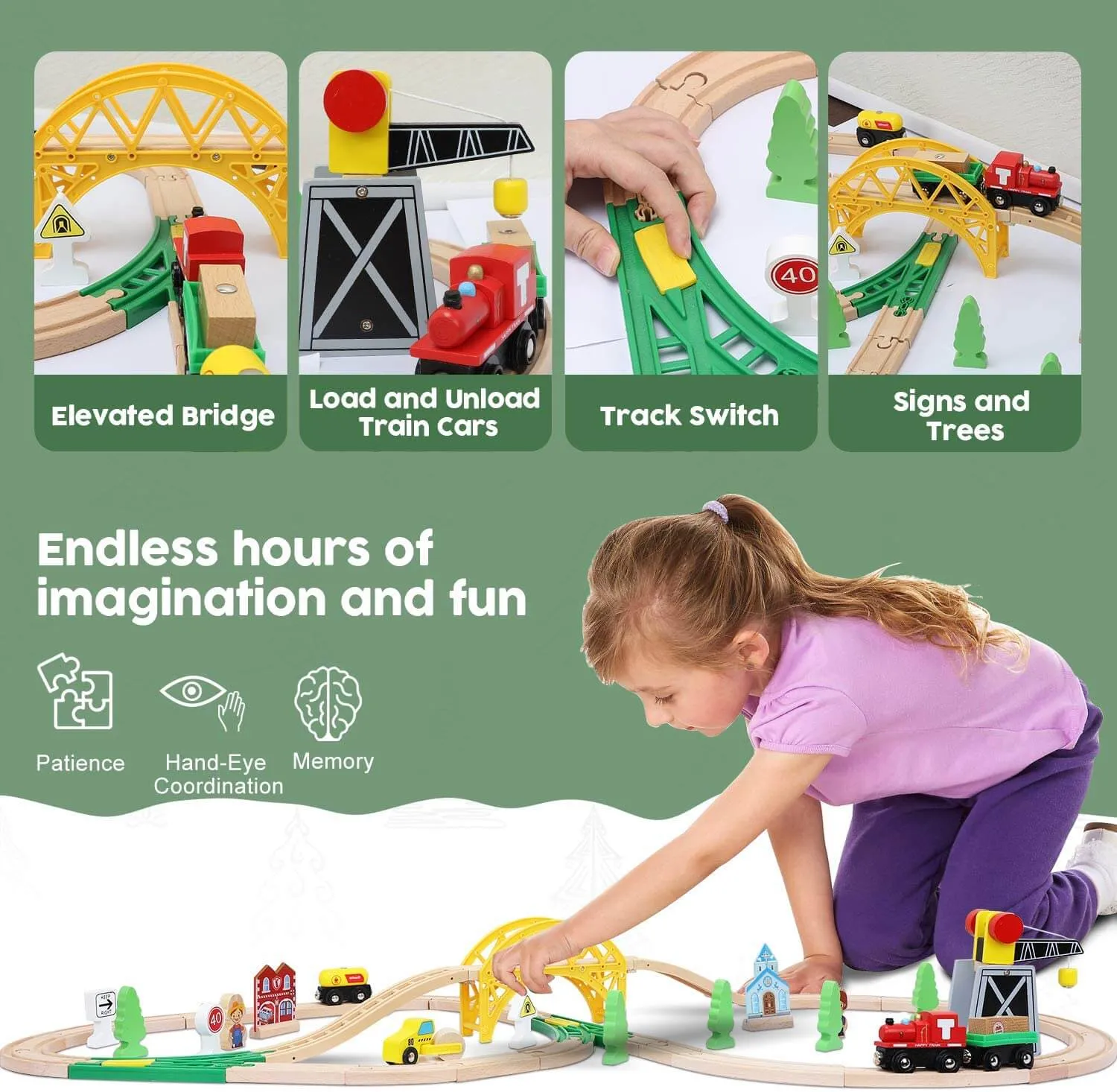 Wooden Track & Train Pack - 60 Pcs