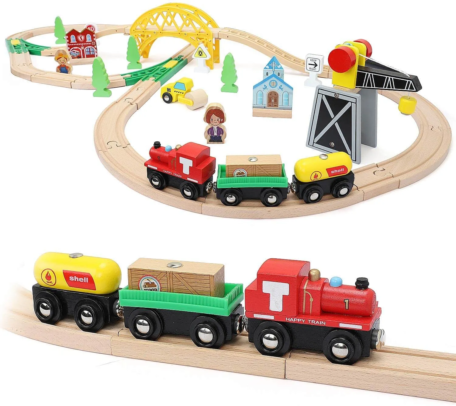 Wooden Track & Train Pack - 60 Pcs