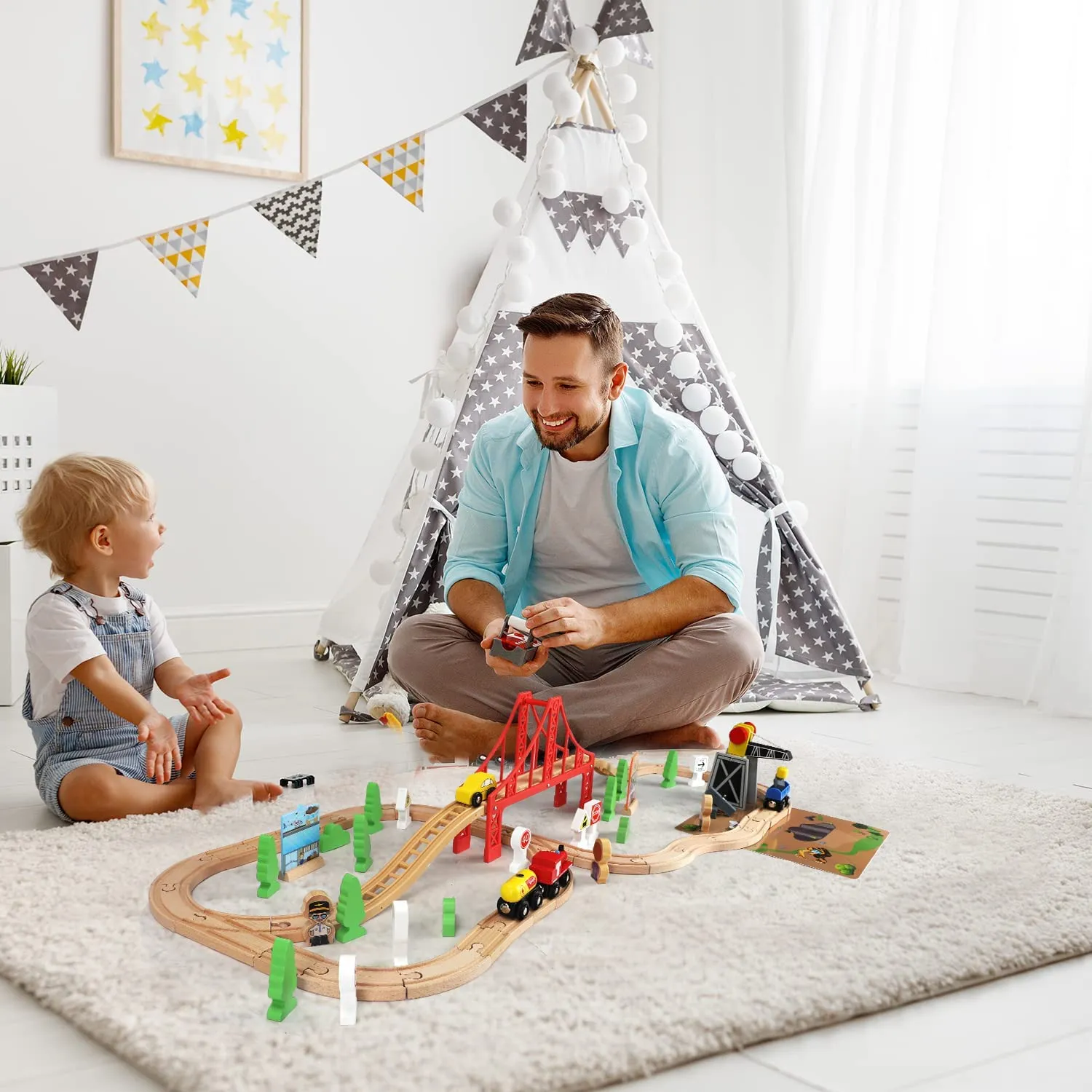 Wooden Track & Train Pack - 80 Pcs