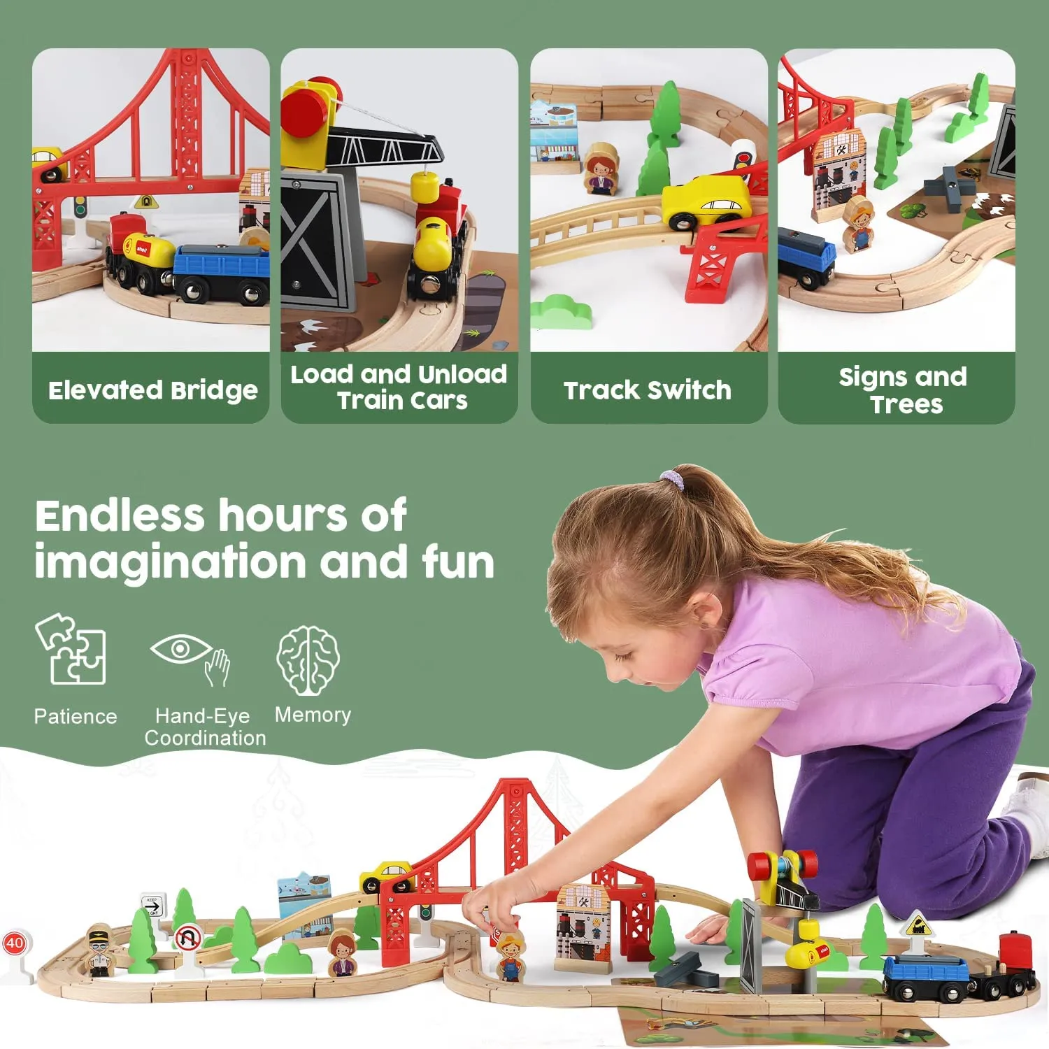 Wooden Track & Train Pack - 80 Pcs